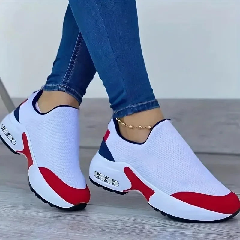 Woman Sneakers Solid Color Fashion Platform Breathable Vulcanize Walking Running Tenis Lace Up Casual Wedges Mesh Sports Shoes