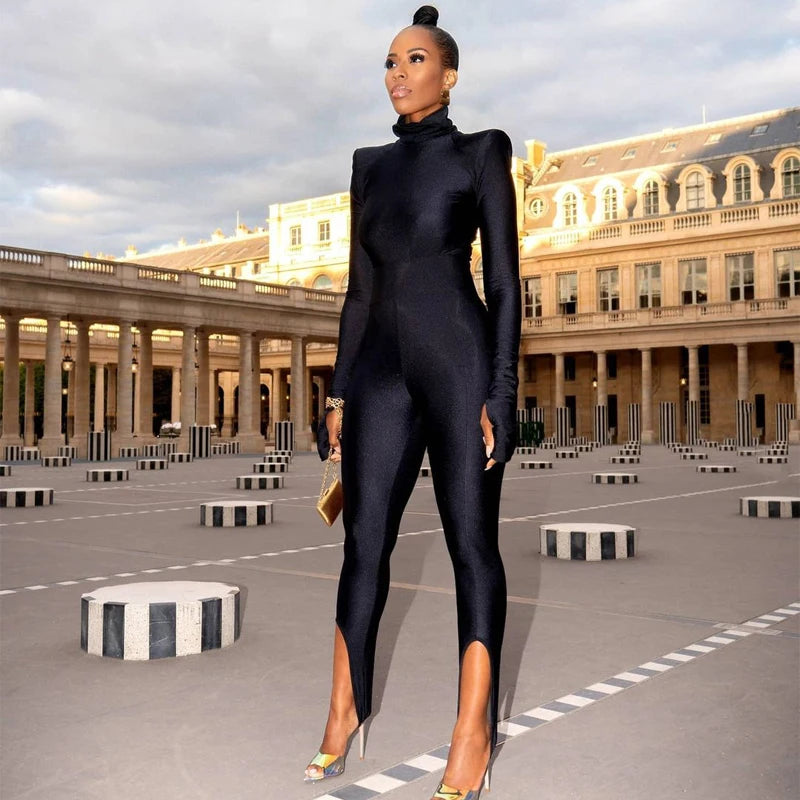Autumn Winter Women Padded Shoulder Long Sleeve Body Black Turtleneck T Shirt Tops Sexy Bodysuit 2021 Fall Clothes