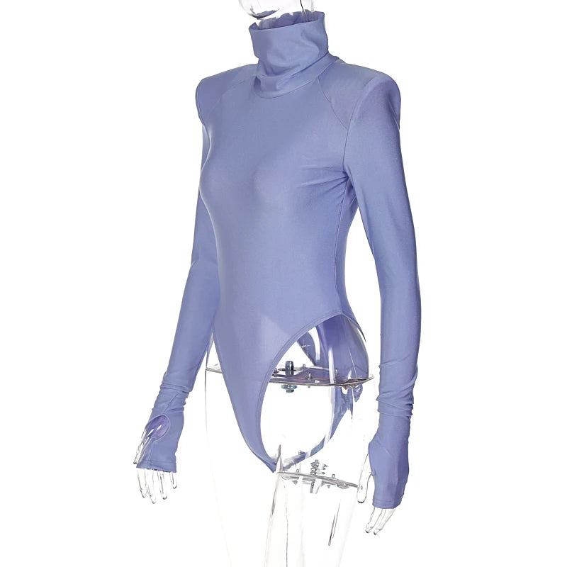 Autumn Winter Women Padded Shoulder Long Sleeve Body Black Turtleneck T Shirt Tops Sexy Bodysuit 2021 Fall Clothes