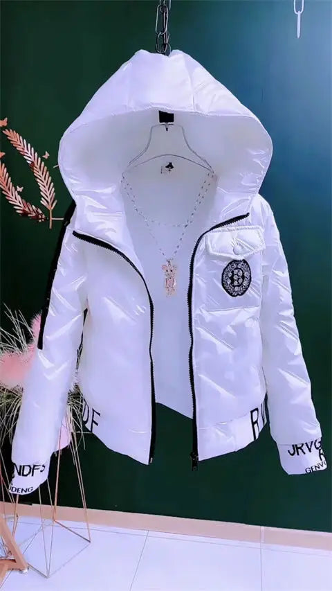 Autumn Winter 2025 New Women Jacket Bright Cotton Clothes Parkas Fashion Hooded Coat