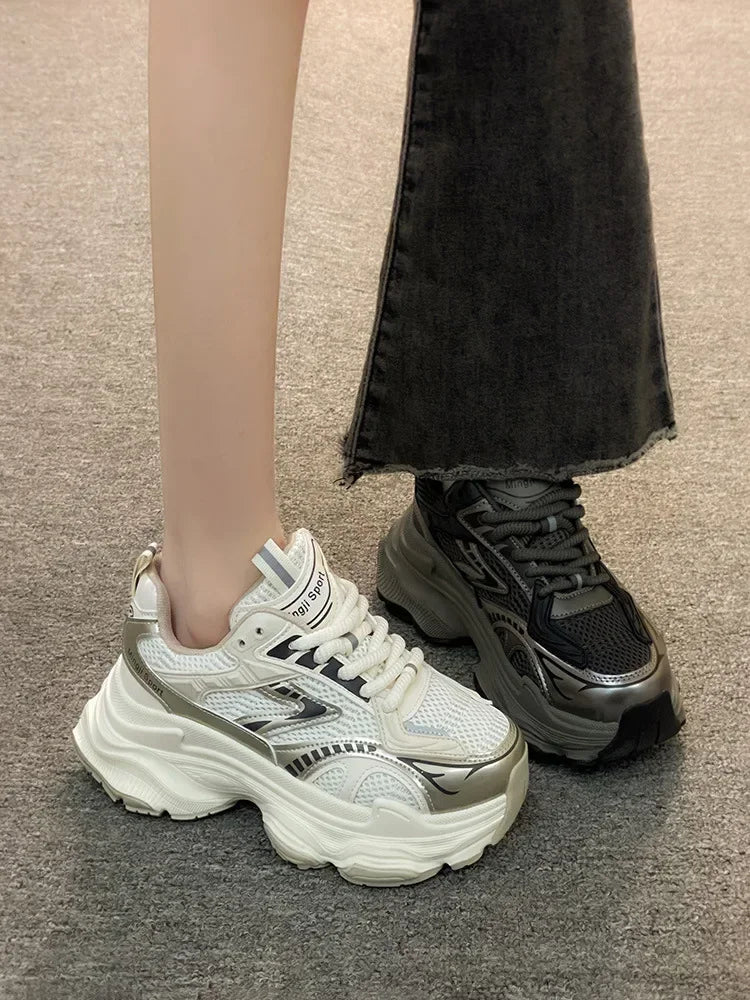 Women Platform Sneakers 2025 Autumn New Fashion Casual Lace Up Sports Shoes Woman Non Slip Walking Shoes Ladies Vulcanize Shoes
