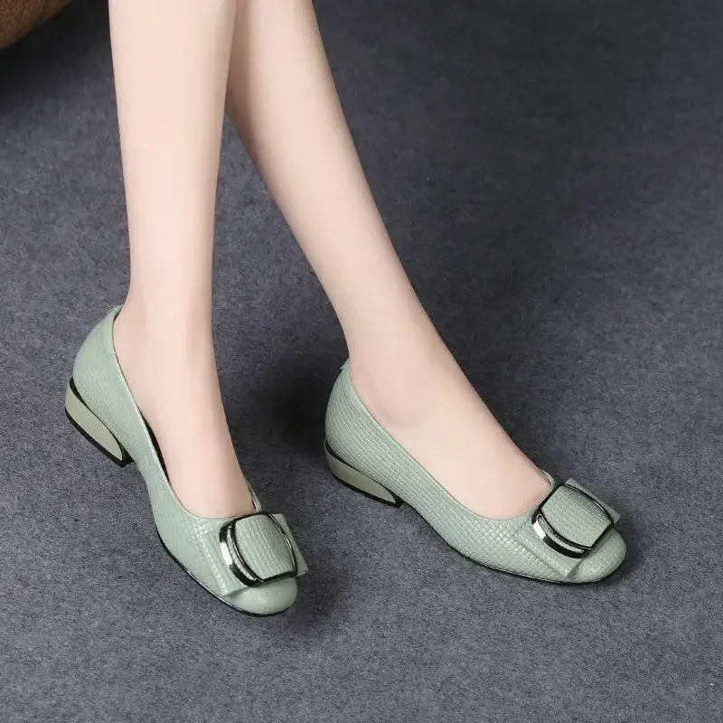 New Leather Shoes for Woman Low Heels Office Dress Shoes High Quality Comfortable Summer elegant Ladies Shoes loafers 2024