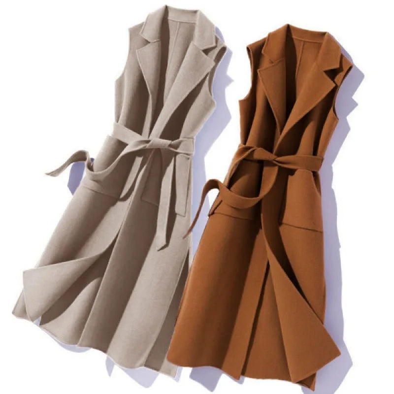 Women's Clothing Autumn Winter Jackets Korean Mid Long Sleeveless Polo Collar Vest Fat MM Waist Elegant Casual Coat Vests Coats