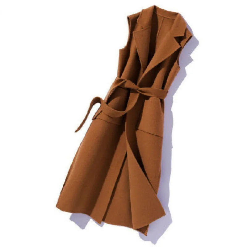 Women's Clothing Autumn Winter Jackets Korean Mid Long Sleeveless Polo Collar Vest Fat MM Waist Elegant Casual Coat Vests Coats
