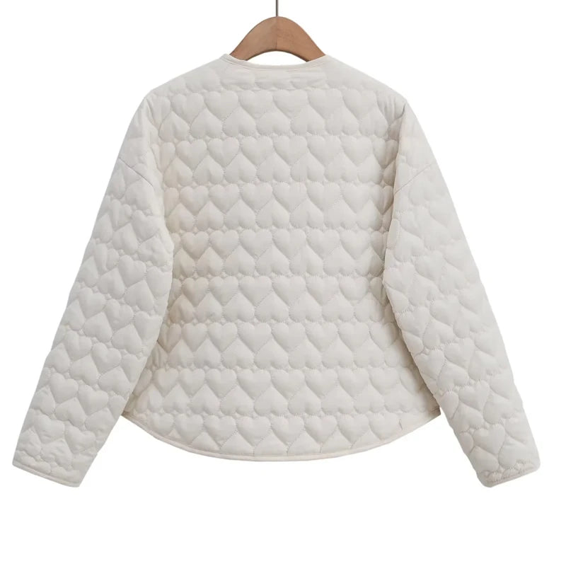 TRAF Winter Coats Woman Parkas Heart Quilted Jacket Women Autumn Long Sleeve Black White Padded Jacket Warm Lightweight Coat
