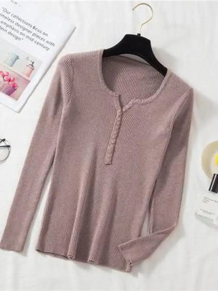 2025 Autumn Winter Button V Neck Sweater Women Basic Slim Pullover Women Sweaters And Pullovers Knit Jumper Soft Warm Tops