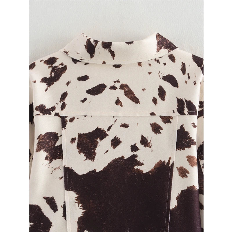 YENKYE Vintage Print Crop Jacket For Women Casual Long Sleeve Button Pockets Coats 2025 New Lady High Street Outerwear