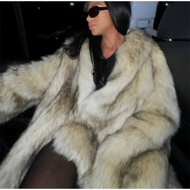Winter Women Luxury Faux Fur Coats Fashion Long Sleeve Lapel High Street Oversize Jackets Chic New Thick Warm Ladies Outerwears