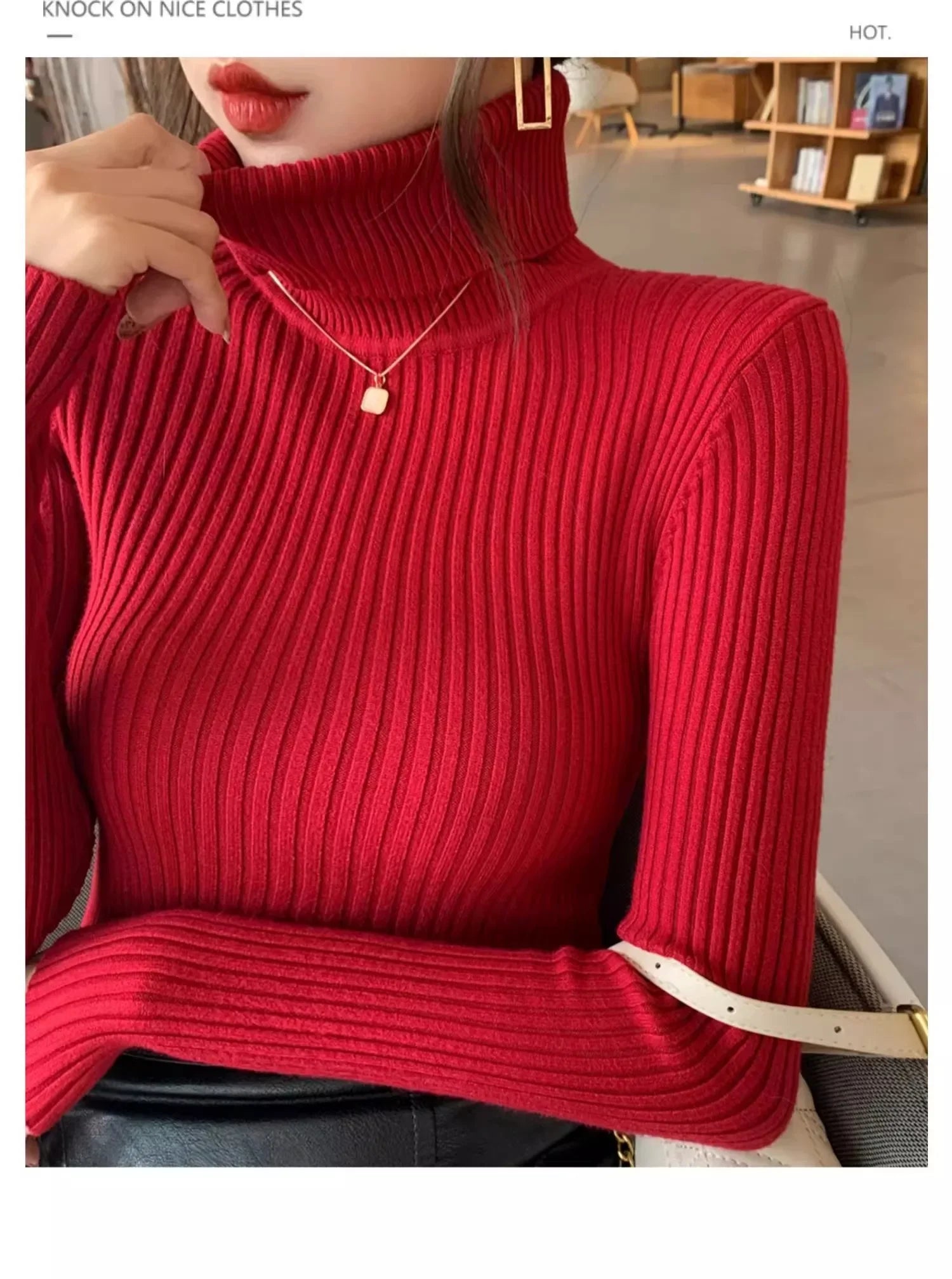 2025 Base Sweater Autumn Winter Thick Turtleneck Sweater Casual Slim Knitted Pullover Korean Style Simple Base Layer Warm Tops