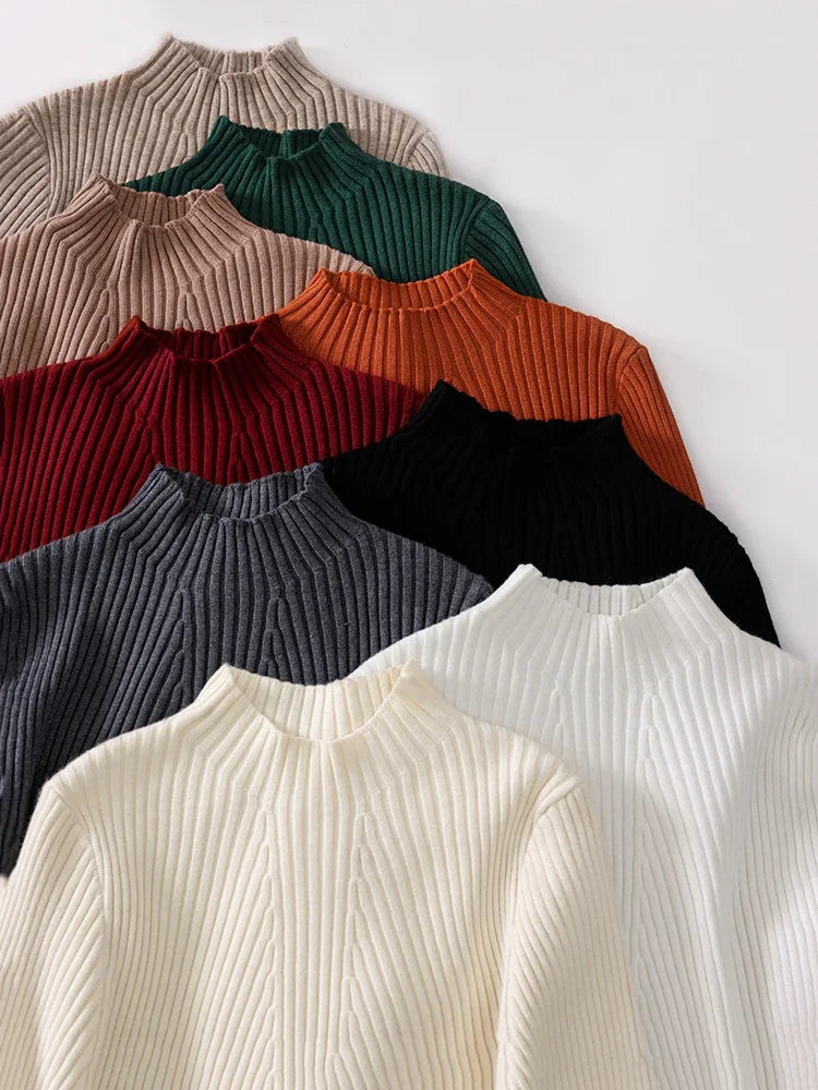 2025 Women Pullovers Autumn Winter Turtleneck Sweater Women Fashion Chic Knitted Tops Long Sleeve Jumper Pull Femme Clothing