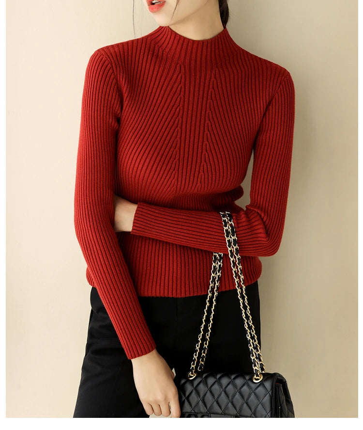 2025 Women Pullovers Autumn Winter Turtleneck Sweater Women Fashion Chic Knitted Tops Long Sleeve Jumper Pull Femme Clothing