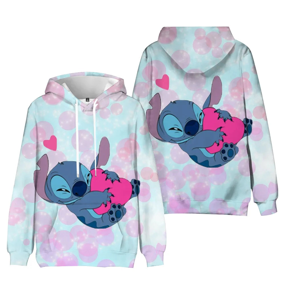 Kawaii Stitch Women's Hooded Sweatshirt Cute Cartoon Autumn And Winter Sportswear Fashions Printed Unisex Long Sleeved Clothing