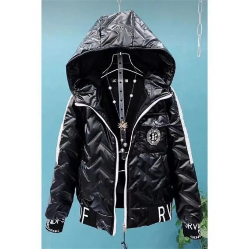 Autumn Winter 2025 New Women Jacket Bright Cotton Clothes Parkas Fashion Hooded Coat