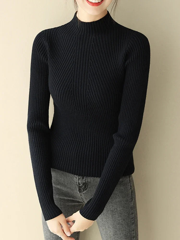 2025 Women Pullovers Autumn Winter Turtleneck Sweater Women Fashion Chic Knitted Tops Long Sleeve Jumper Pull Femme Clothing