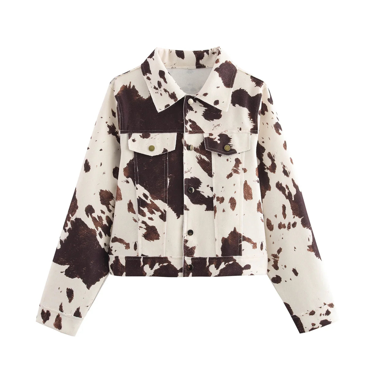 YENKYE Vintage Print Crop Jacket For Women Casual Long Sleeve Button Pockets Coats 2025 New Lady High Street Outerwear