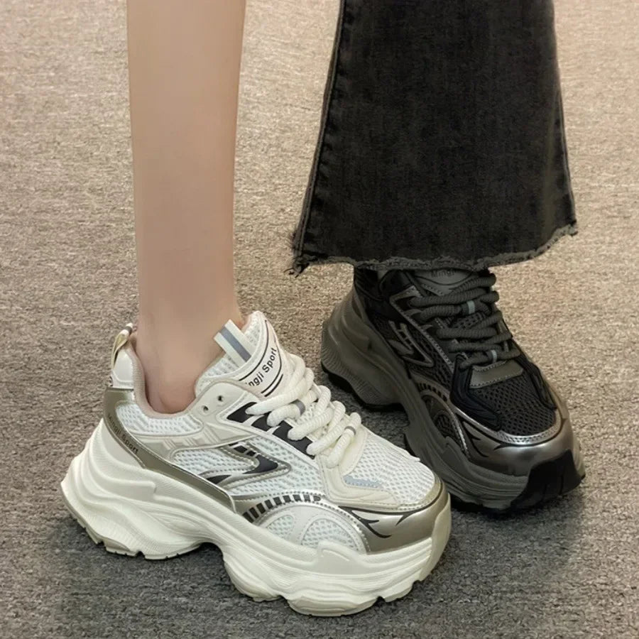 Women Platform Sneakers 2025 Autumn New Fashion Casual Lace Up Sports Shoes Woman Non Slip Walking Shoes Ladies Vulcanize Shoes