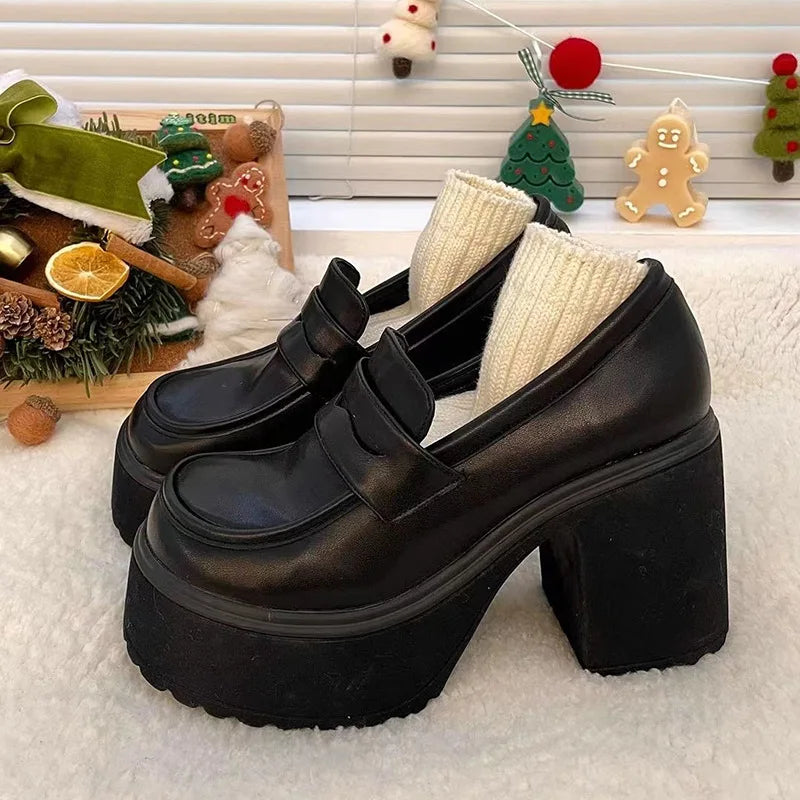 women's thick soled shoes Hot Sale Women Retro Pumps High Heels Fashion comfort Loafers Woman Uniform Mary Jane Shoes Ladies ﻿