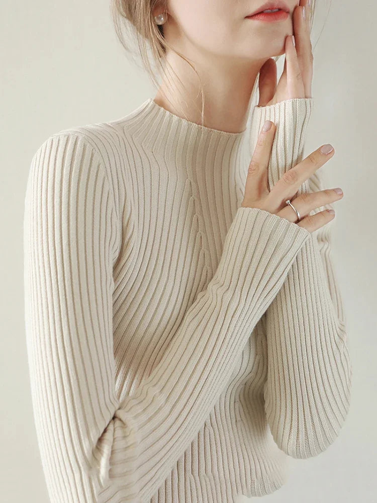 2025 Women Pullovers Autumn Winter Turtleneck Sweater Women Fashion Chic Knitted Tops Long Sleeve Jumper Pull Femme Clothing