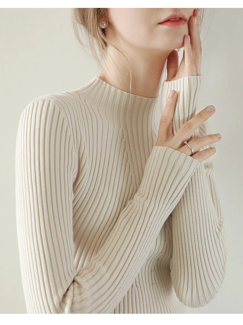 2025 Women Pullovers Autumn Winter Turtleneck Sweater Women Fashion Chic Knitted Tops Long Sleeve Jumper Pull Femme Clothing