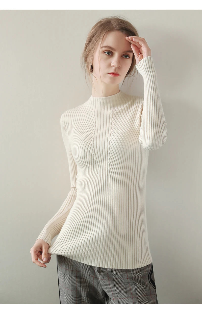 2025 Women Pullovers Autumn Winter Turtleneck Sweater Women Fashion Chic Knitted Tops Long Sleeve Jumper Pull Femme Clothing