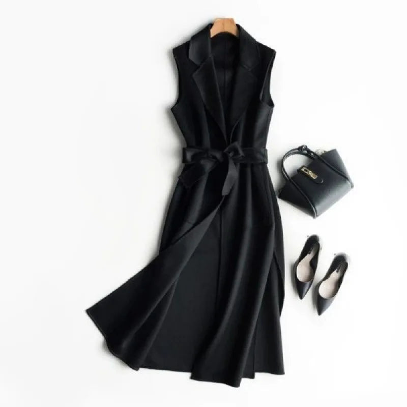 Women's Clothing Autumn Winter Jackets Korean Mid Long Sleeveless Polo Collar Vest Fat MM Waist Elegant Casual Coat Vests Coats