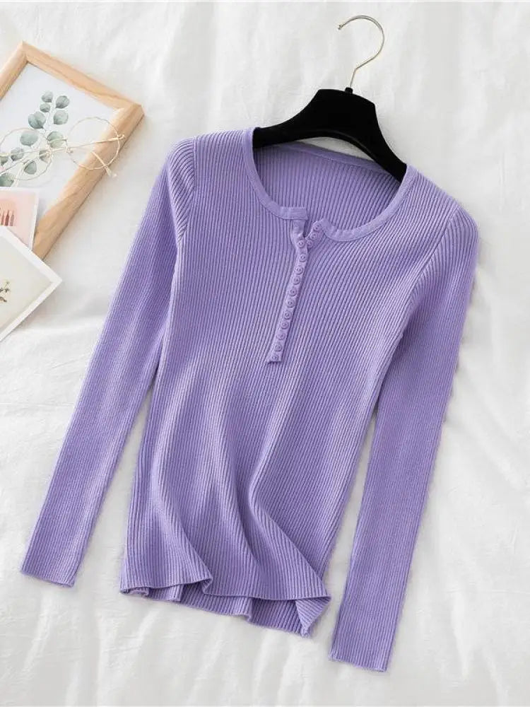 2025 Autumn Winter Button V Neck Sweater Women Basic Slim Pullover Women Sweaters And Pullovers Knit Jumper Soft Warm Tops