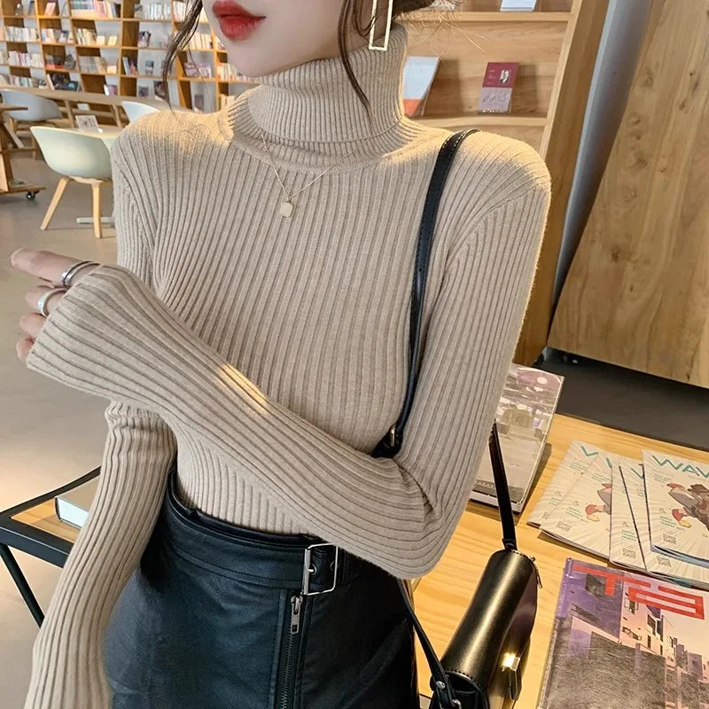 2025 Base Sweater Autumn Winter Thick Turtleneck Sweater Casual Slim Knitted Pullover Korean Style Simple Base Layer Warm Tops