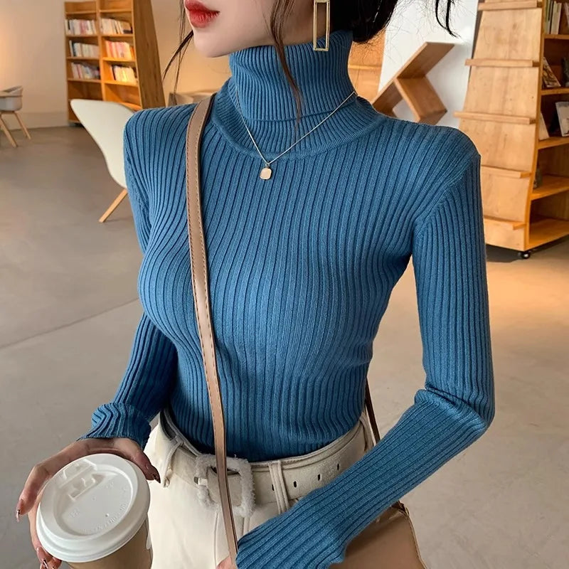 2025 Base Sweater Autumn Winter Thick Turtleneck Sweater Casual Slim Knitted Pullover Korean Style Simple Base Layer Warm Tops