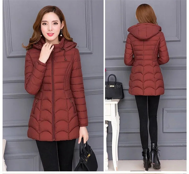 Winter Coat Women 2025 Fashion Middle Age Mother Slim Down Cotton Hooded Jacket Plus Size Casual Solid Warm Thick Outwear Parka