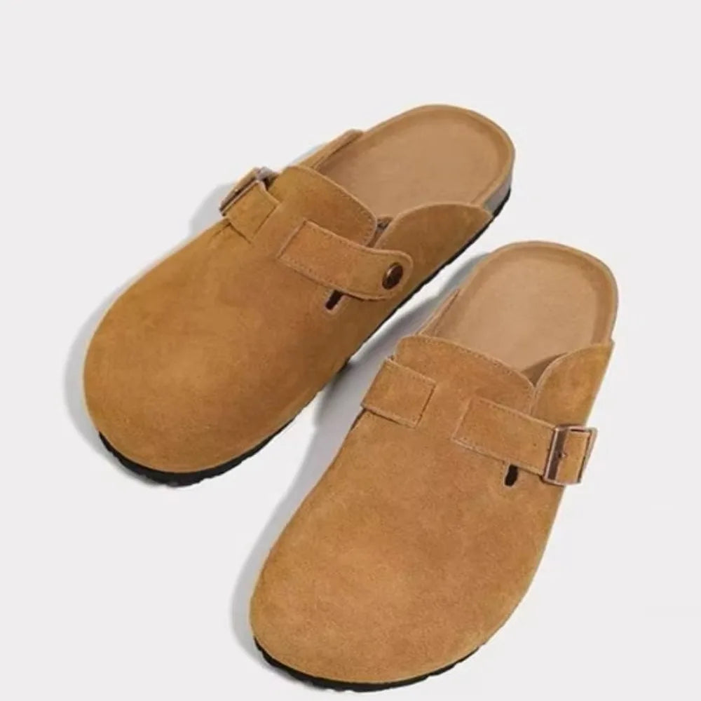 Retro Fashion Women's Shoes Thick-Soled Solid Color Slingback Shoes Soft Soled Home Shoes Suede Clogs Sandals Spring and Autumn