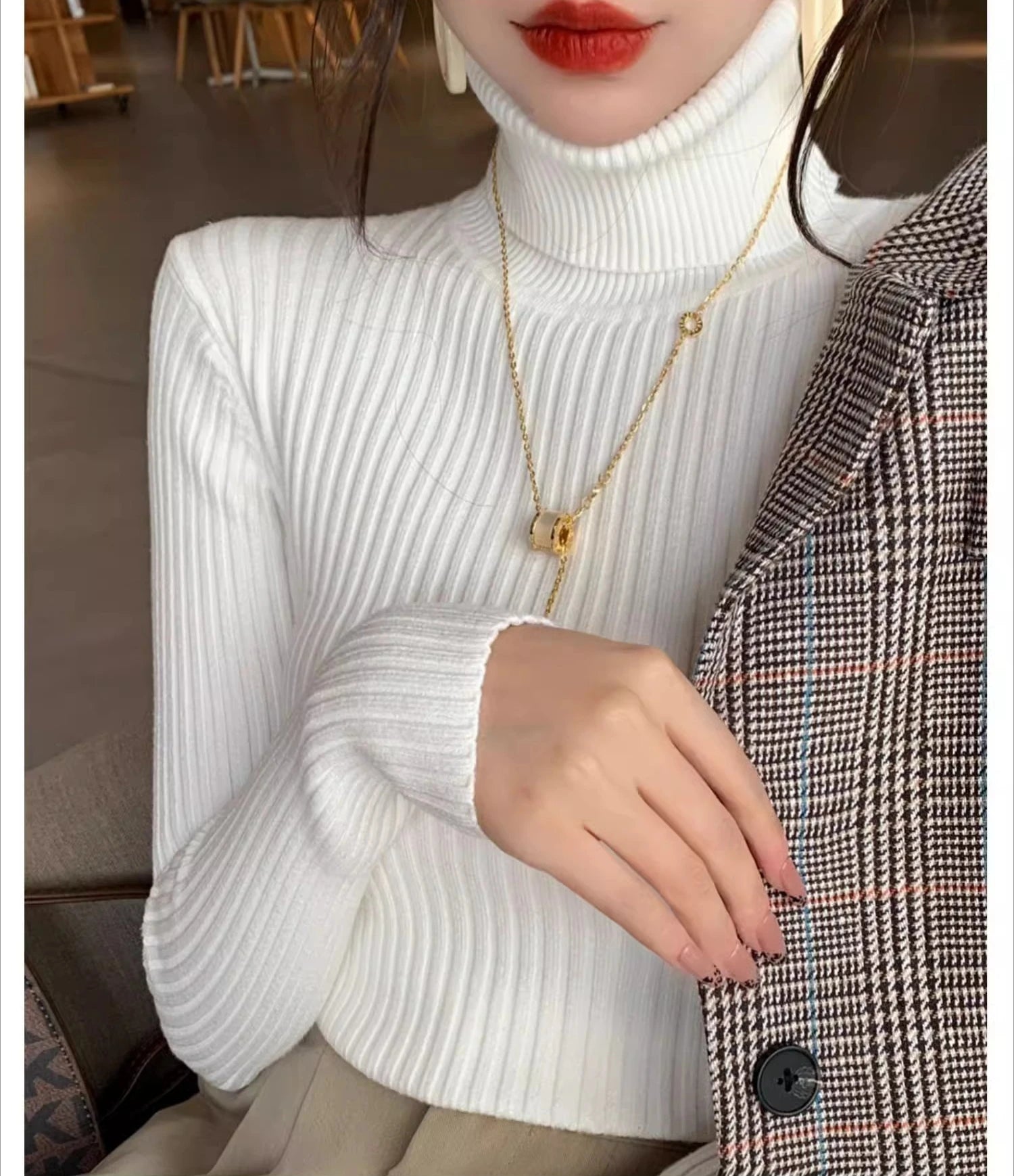 2025 Base Sweater Autumn Winter Thick Turtleneck Sweater Casual Slim Knitted Pullover Korean Style Simple Base Layer Warm Tops