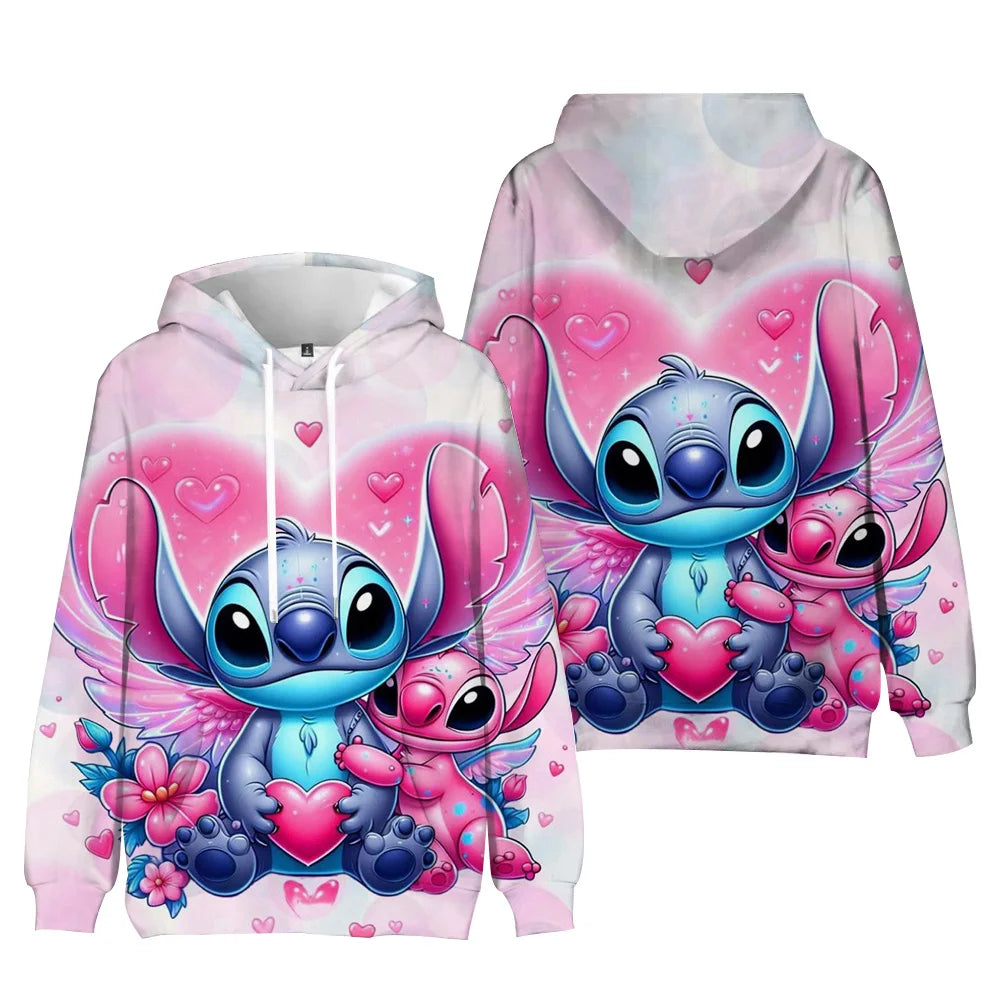 Kawaii Stitch Women's Hooded Sweatshirt Cute Cartoon Autumn And Winter Sportswear Fashions Printed Unisex Long Sleeved Clothing
