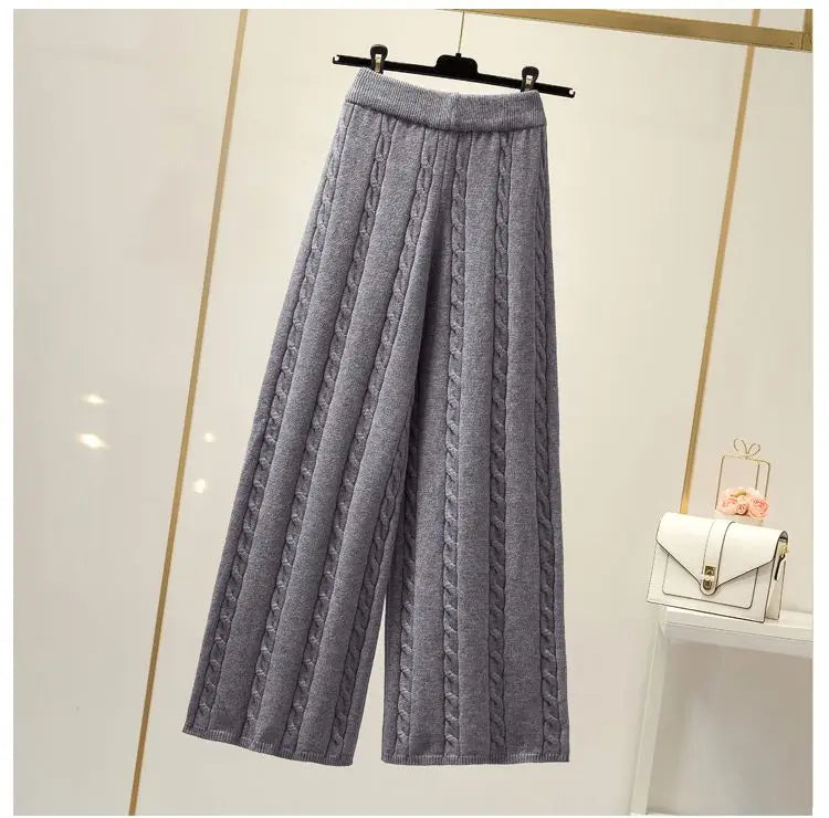 Winter Knitted Wide Leg Pants Women High Waist Drop Loose Knitted Straight Leg Pants Casual Cropped Wide Leg Pants Female Tops