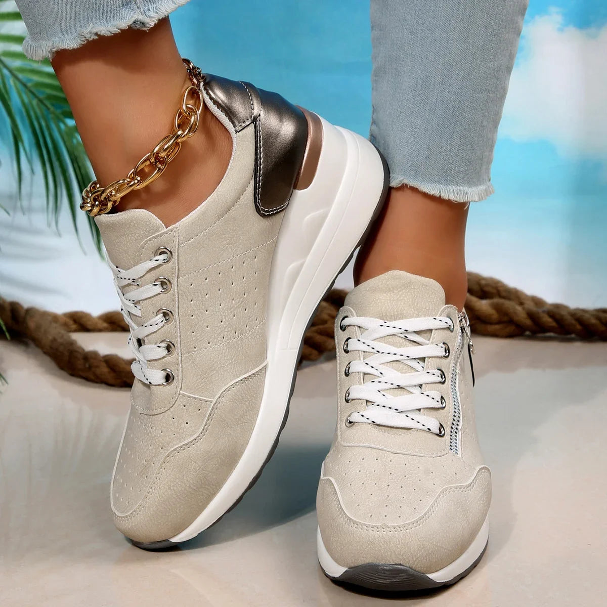 2025 spring autumn Shoes Woman Trend Wedge Platform Casual Shoes Women Lace Up Sports Shoes Woman Non Slip Breathable Sneaker