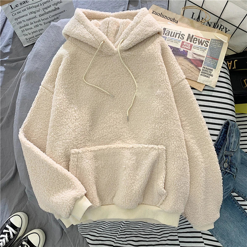 New Autumn Winter Clothes Thick Warm Coat Velvet Cashmere Women Hoody Sweatshirt Casual Tops Lady Loose Apricot Be Fun Pullover