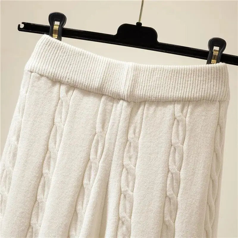 Winter Knitted Wide Leg Pants Women High Waist Drop Loose Knitted Straight Leg Pants Casual Cropped Wide Leg Pants Female Tops