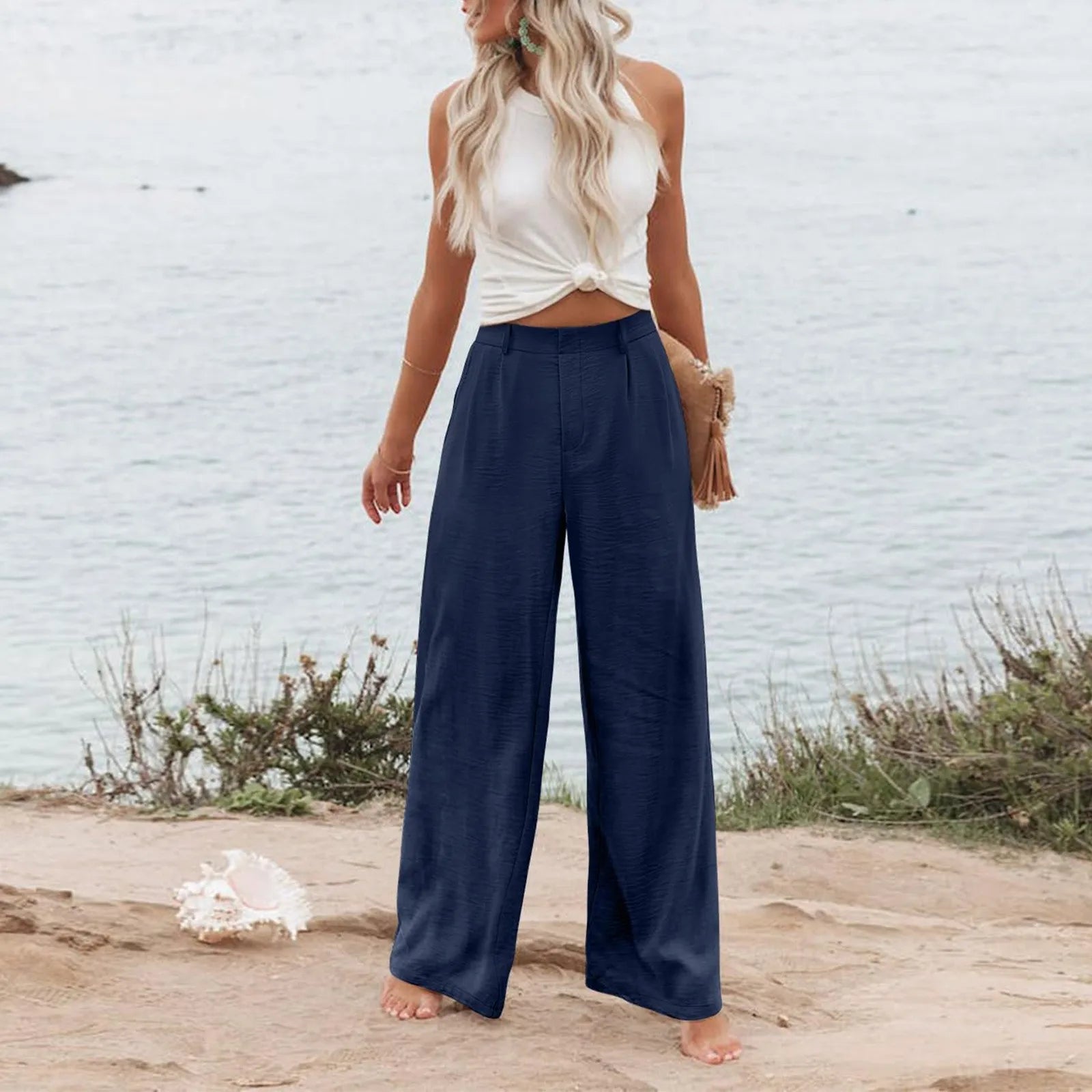 Women's Wide Leg Pants High Elastic Waisted In The Back Business Work Trousers Long Casual Pants Pants for Women Women’s Pants
