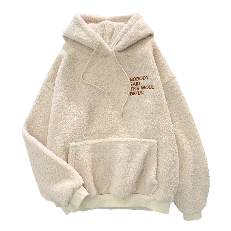 New Autumn Winter Clothes Thick Warm Coat Velvet Cashmere Women Hoody Sweatshirt Casual Tops Lady Loose Apricot Be Fun Pullover