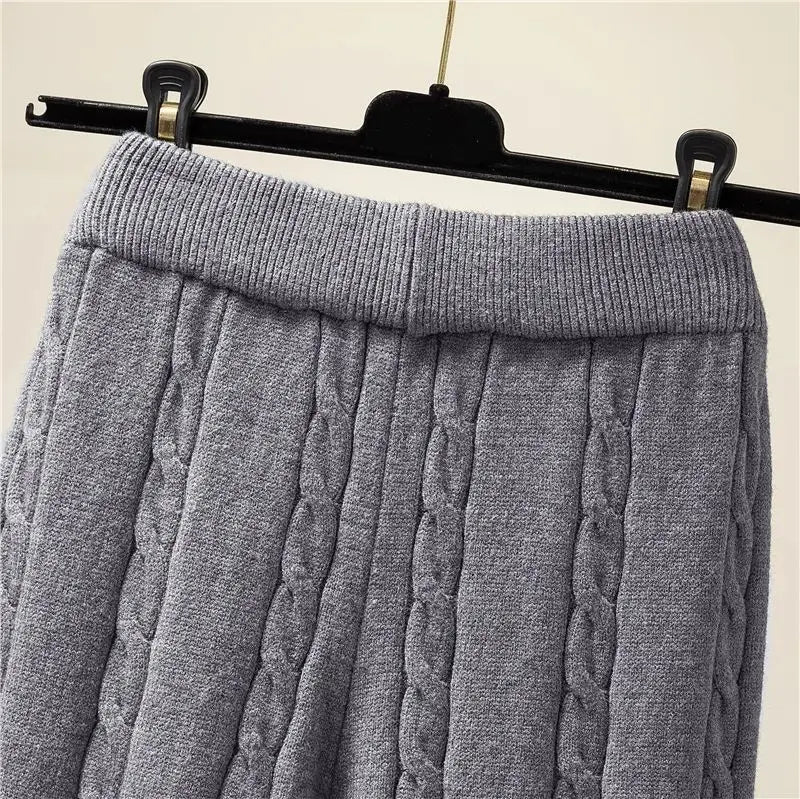 Winter Knitted Wide Leg Pants Women High Waist Drop Loose Knitted Straight Leg Pants Casual Cropped Wide Leg Pants Female Tops