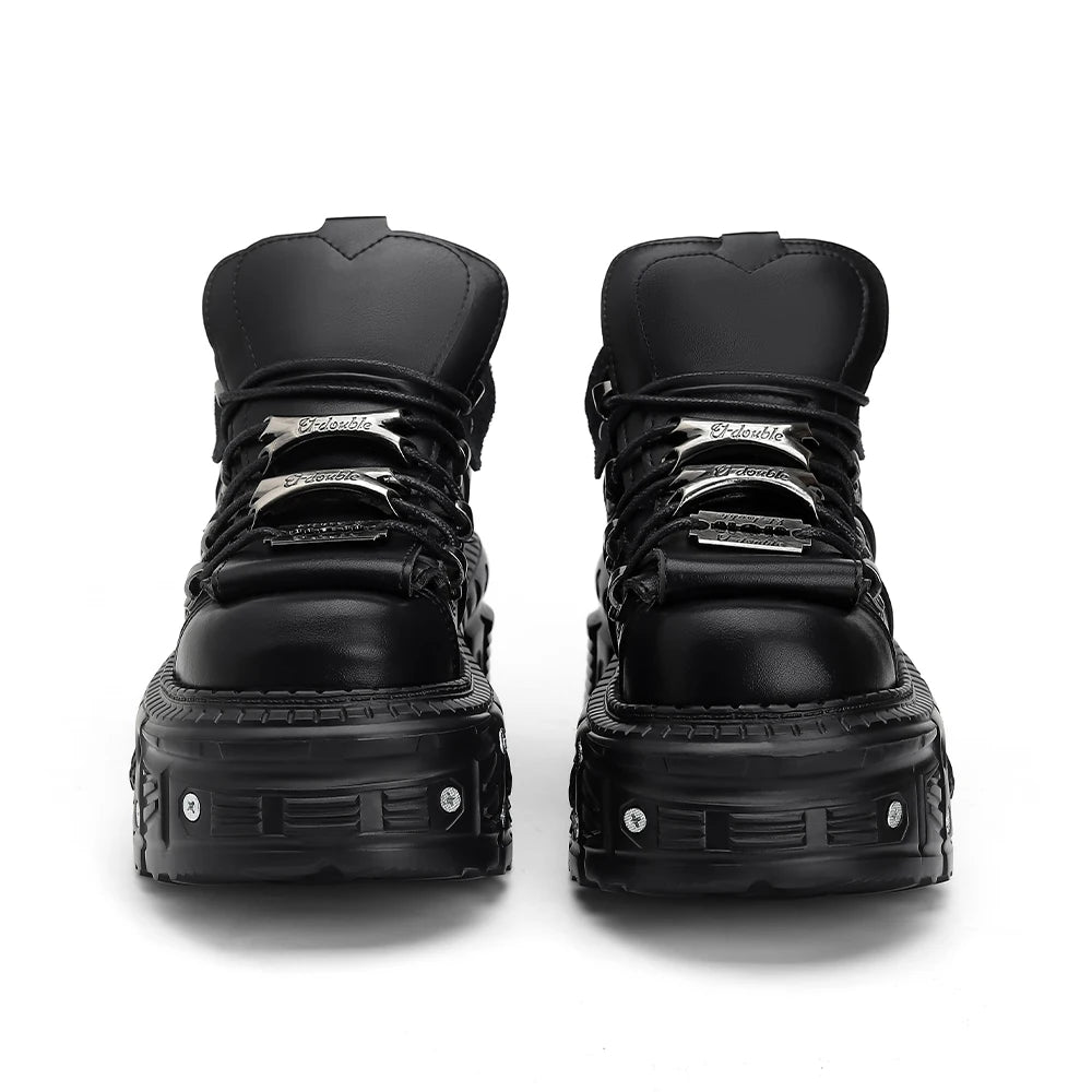 2025  Woman Sneakers New Punk Style Women Shoes Gothic Ankle Rock Boots Lace-up Heel Height Platform Shoes Woman Metal Decor
