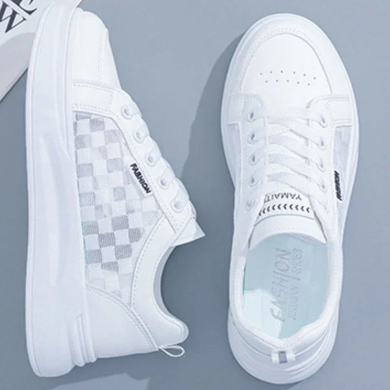 Women's Shoes Summer 2023 Fashion Casual White Shoes Lace  Breathable Hollow Mesh Platform Flat Shoes Woman Sneakers