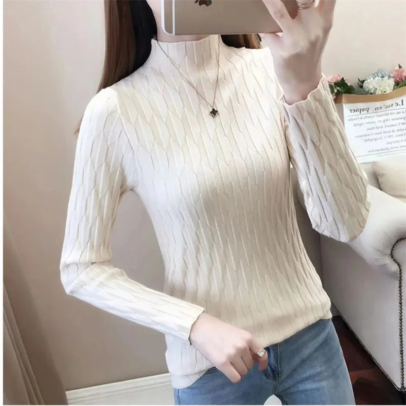 2023 Autumn Winter Turtleneck Thick Sweater Women Knitted Pullover Sweaters Long Sleeve Slim Jumper Soft Warm Pull Femme