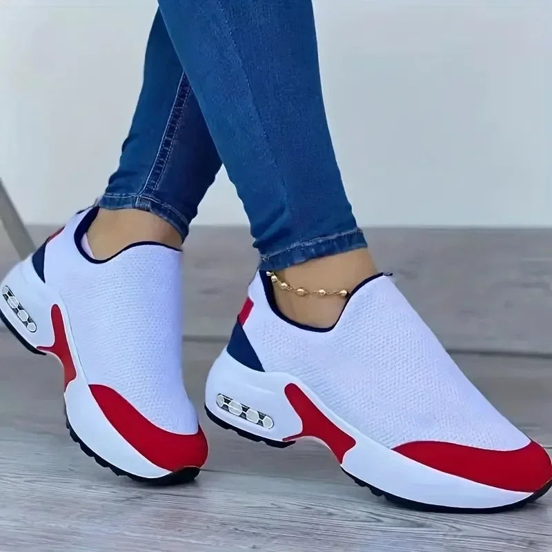 Woman Sneakers Solid Color Fashion Platform Breathable Vulcanize Walking Running Tenis Lace Up Casual Wedges Mesh Sports Shoes
