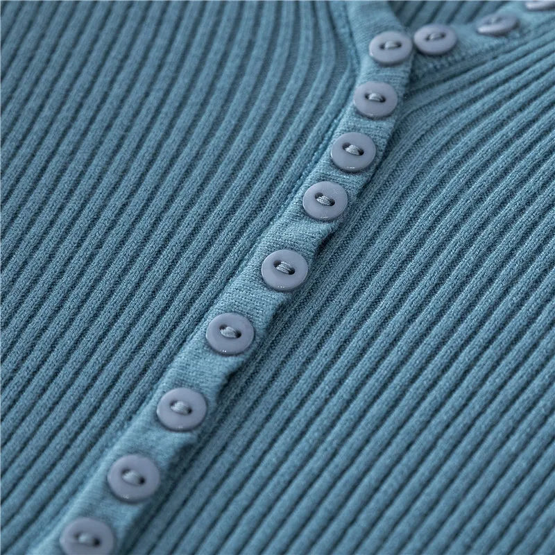 2025 Autumn Winter Button V Neck Sweater Women Basic Slim Pullover Women Sweaters And Pullovers Knit Jumper Soft Warm Tops