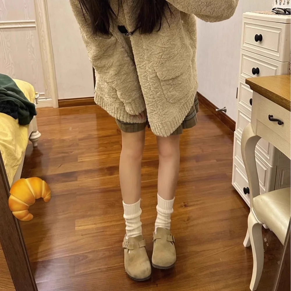 Retro Fashion Women's Shoes Thick-Soled Solid Color Slingback Shoes Soft Soled Home Shoes Suede Clogs Sandals Spring and Autumn