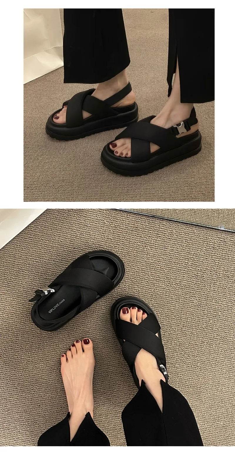 Female Sandals Comfort Shoes for Women 2025 New Elegant Summer Shoes Girls New Thick Beach Fashion Sandals