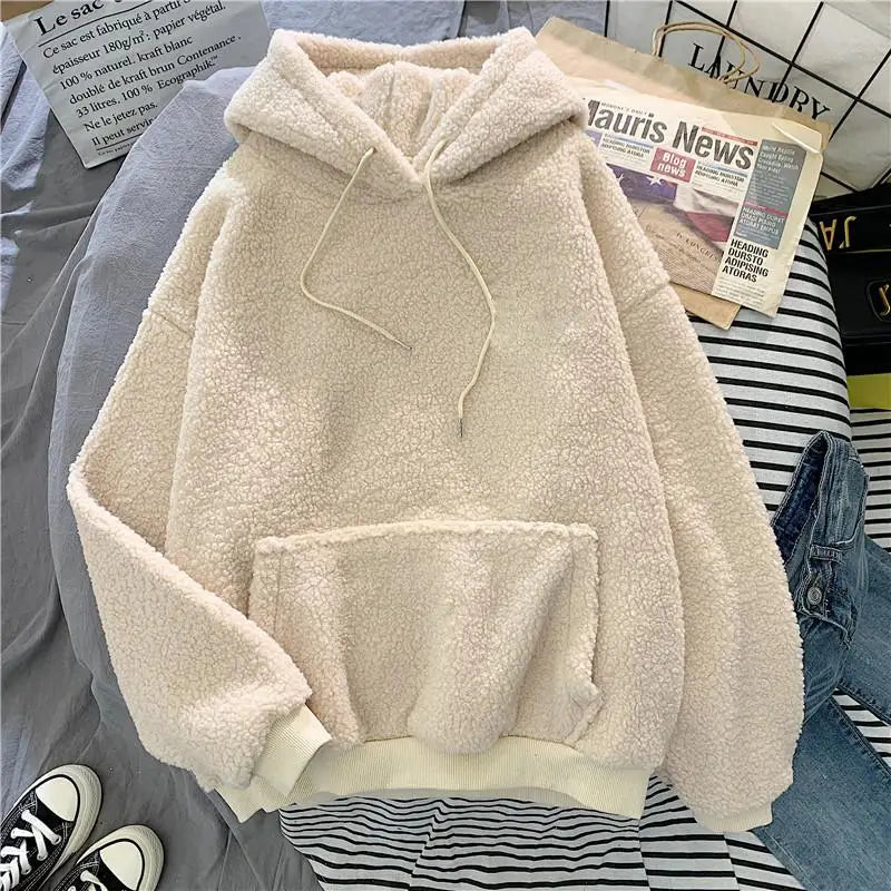 New Autumn Winter Clothes Thick Warm Coat Velvet Cashmere Women Hoody Sweatshirt Casual Tops Lady Loose Apricot Be Fun Pullover