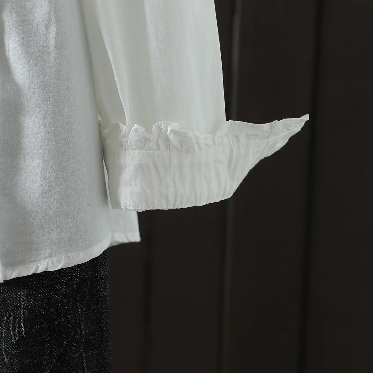 New Spring Cotton Casual White Shirts Women Loose Ruched Lace Blouse Girl Long Sleeve Sweet Sweet Top 2024 Autumn T455104QM