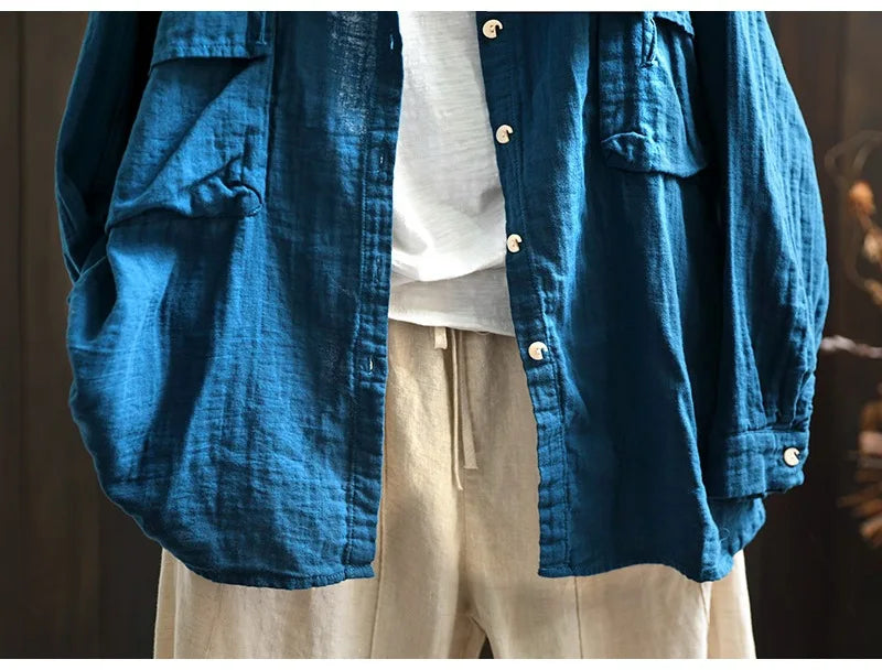 100% Cotton yarn hoodies for women summer Japan style hooded short long solid shirts and blouse big size tops