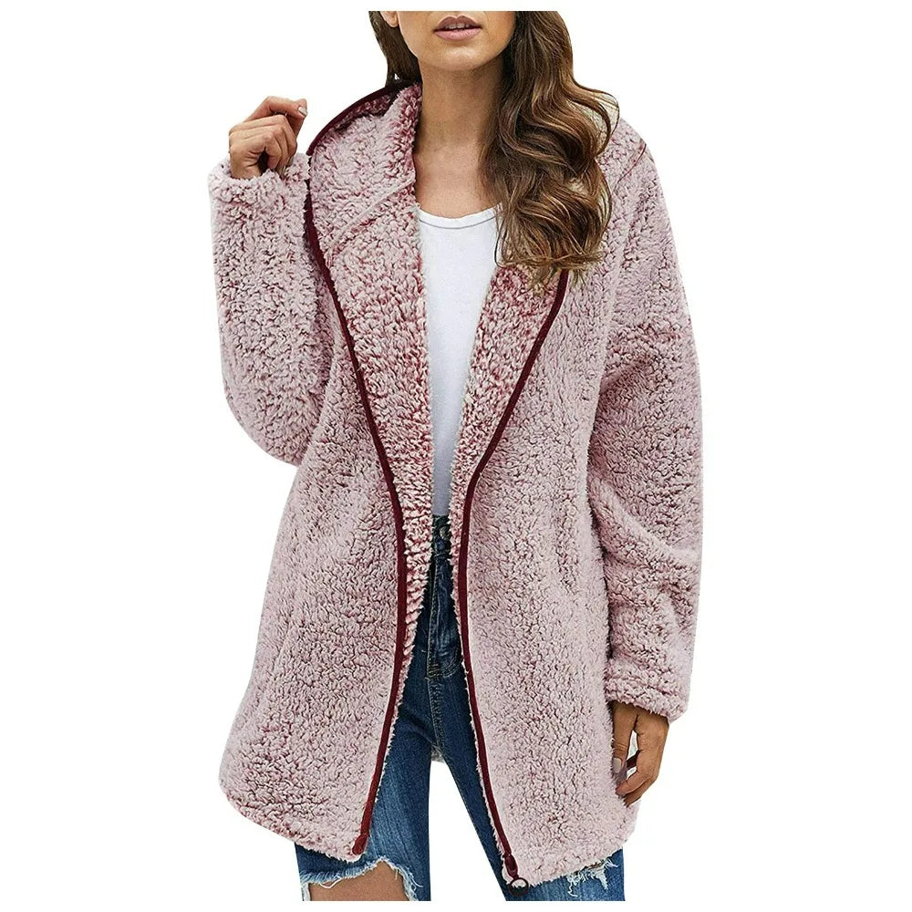 Autumn Winter Women Long Teddy Jacket Warm Thick Fleece Coat Turn Down Collar Plush Coat Woman Casual Long Sleeve Winter Clothes